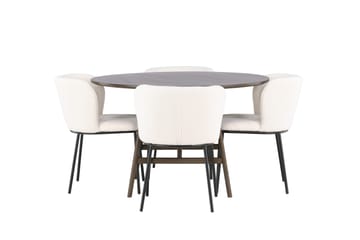 Kaseidon Matgrupp 100 cm Rund med 4 Edina Stolar - Mörkbrun - Products - Möbler - Bord & matgrupp - Matgrupp