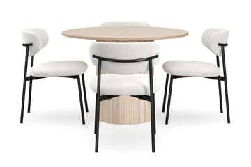 Kopparbo Matbord 106 cm med 4 Lucy Matstolar - White / Vit Bouclé / Metallben Svart - Products - Möbler - Bord & matgrupp - Matgrupp