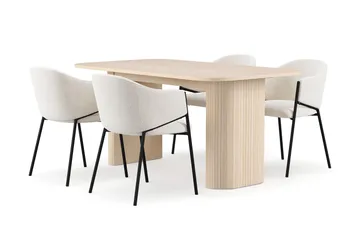 Kopparbo Matbord 160 cm med 4 Filip Matstolar, White / Vit Boucl é