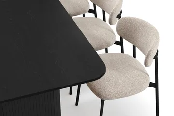 Kopparbo Matbord 180-240 cm Förlängningsbart med 6 Lucy Matstolar - Svart / Greige Bouclé / Metallben Svart - Products - Möbler - Bord & matgrupp - Matgrupp