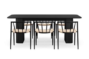 Kopparbo Matbord 200-260 cm Förlängningsbart med 6 Winston Matstolar - Svart / Beige / Metallben Svart - Products - Möbler - Bord & matgrupp - Matgrupp