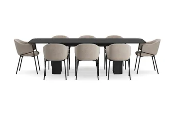 Kopparbo Matbord 200-260 cm Förlängningsbart med 8 Filip Matstolar - Svart / Taupe Bouclé - Products - Möbler - Bord & matgrupp - Matgrupp