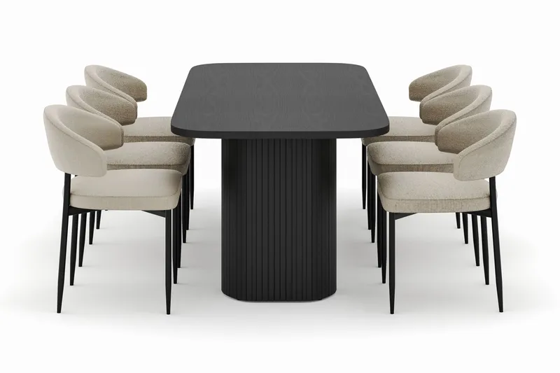 Kopparbo Matbord 200 cm med 6 Sawako Stolar - Svart - Products - Möbler - Bord & matgrupp - Matgrupp