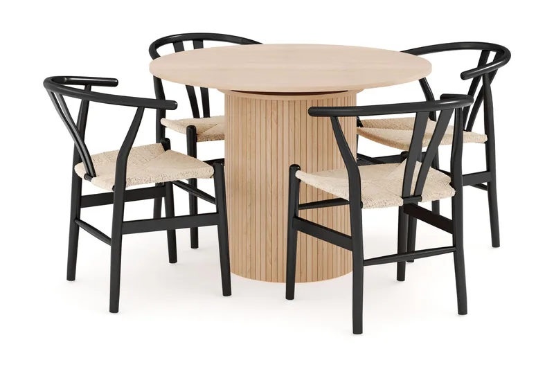 Kopparbo Matgrupp 106 cm Rund Förlängningsbart med 4 Dastoori Matstolar, Whitewash