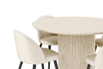 Kopparbo Matgrupp 120 cm Rund med 4 Valeri Sammetsstolar - Travetin - Products - Möbler - Bord & matgrupp - Matgrupp