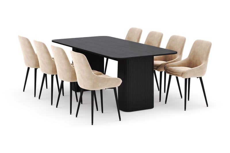 Kopparbo Matgrupp 200-206cm med 8 Alsarp Matstolar, Svart