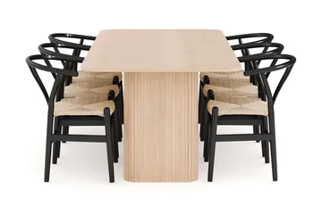 Kopparbo Matgrupp 200-260 cm Förlängningsbart med 6 Dastoori Matstolar - Whitewash - Products - Möbler - Bord & matgrupp - Matgrupp