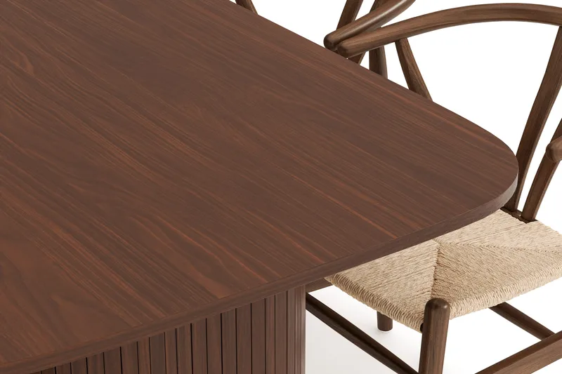 Kopparbo Matgrupp 200 cm med 6 Dastoori Matstol - Brun / Beige / Trä / Ribbad - Products - Möbler - Bord & matgrupp - Matgrupp