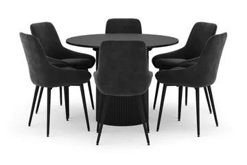 Kopparbo Rund Matgrupp 106-156cm med 6 Alsarp Matstolar - Svart - Products - Möbler - Bord & matgrupp - Matgrupp