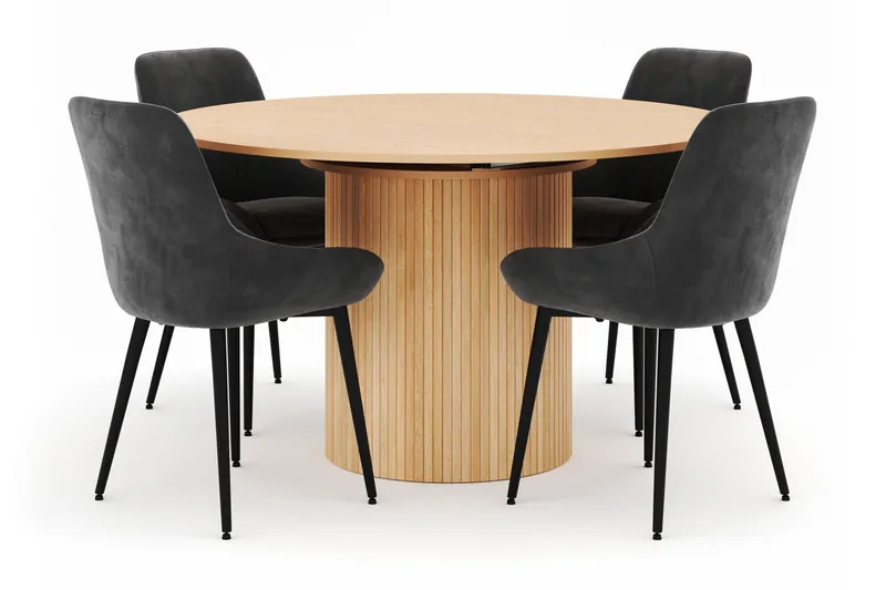 Kopparbo Rund Matgrupp 130-150 cm 4 Alsarp Matstolar, Natural