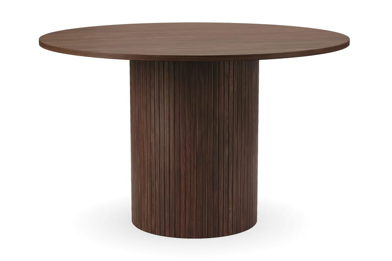 Kopparbo Runt Matbord 120 cm med 4 Nibe Plus Matstolar - Mörkbrun / Vit Bouclé / Metallben Valnöt - Products - Möbler - Bord & matgrupp - Matgrupp