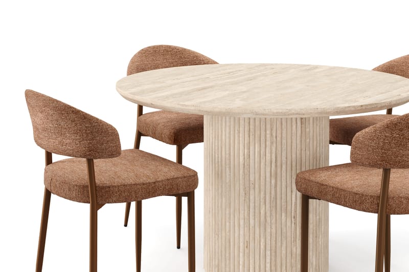 Kopparbo Runt Matbord 120cm Travetin utseende med 4 st Jairam Matstolar - Beige - Products - Möbler - Bord & matgrupp - Matgrupp