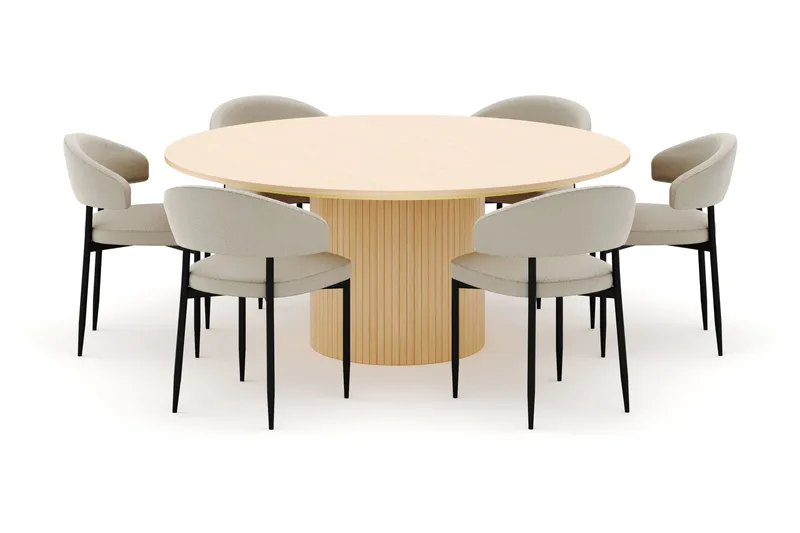 Kopparbo Runt Matbord 180 cm med 6 Sawako Stolar - Whitewash - Products - Möbler - Bord & matgrupp - Matgrupp