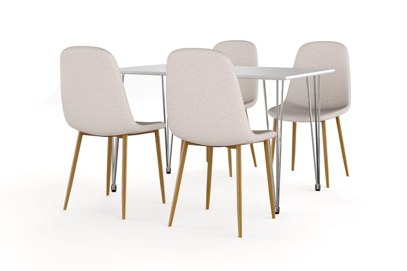 Kronblom Matbord 120 cm +  4 st Nibe stol beige med ek ben, Vit/Beige