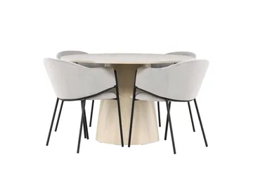 Lanzo Matgrupp 120 cm Rund med 4 Evelina stolar - Whitewash/Grå - Products - Möbler - Bord & matgrupp - Matgrupp