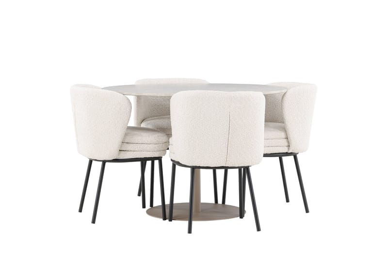 Lycke Matgrupp 110 cm Rund med 4 Agnes stolar - Beige/Vit - Products - Möbler - Bord & matgrupp - Matgrupp