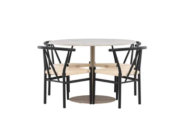 Lycke Matgrupp 110 cm Rund med 4 Alfons stolar - Beige/Svart - Products - Möbler - Bord & matgrupp - Matgrupp