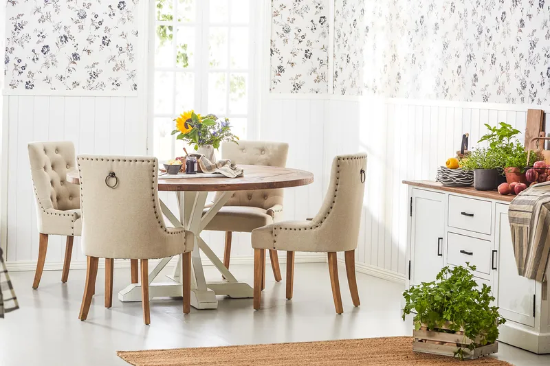 Lyon Matgrupp Ø150 cm Rund med 4 st Viktoria Stolar - Vintage Natur/Vit/Beige - Products - Möbler - Bord & matgrupp - Matgrupp