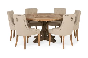 Lyon Matgrupp Ø150 cm Rund med 6 st Viktoria Stolar - Vintage Alm/Beige - Products - Möbler - Bord & matgrupp - Matgrupp