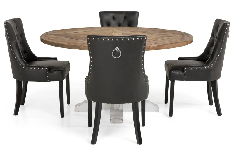 Lyon Matgrupp 150 cm Rund med 4 Tuva Fåtölj - Vintage Alm/Vit/Svart PU - Products - Möbler - Bord & matgrupp - Matgrupp