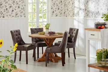 Lyon Matgrupp Rund med 4 st Tuva Fåtölj Konstläder - Trä/Mörkbrun - Products - Möbler - Bord & matgrupp - Matgrupp