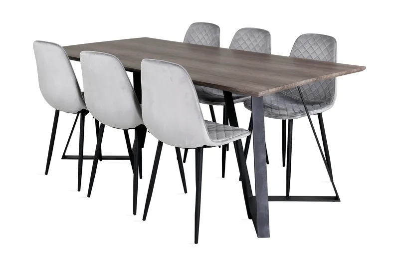 Malvina Matgrupp 180 cm inkl 6 Ypas Stolar, Grå/Svart