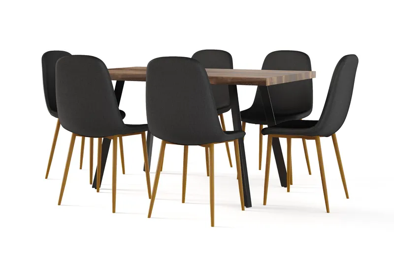 Marcelen Matbord Förlängningsbart med illäggsskiva +  4 st Nibe stol svart med ek ben, Brun/Svart