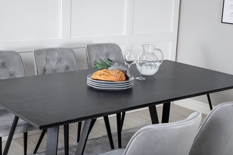 Marina Matgrupp 180 cm Rektangulär med 6 Velvet Deluxe stolar - Svart - Products - Möbler - Bord & matgrupp - Matgrupp