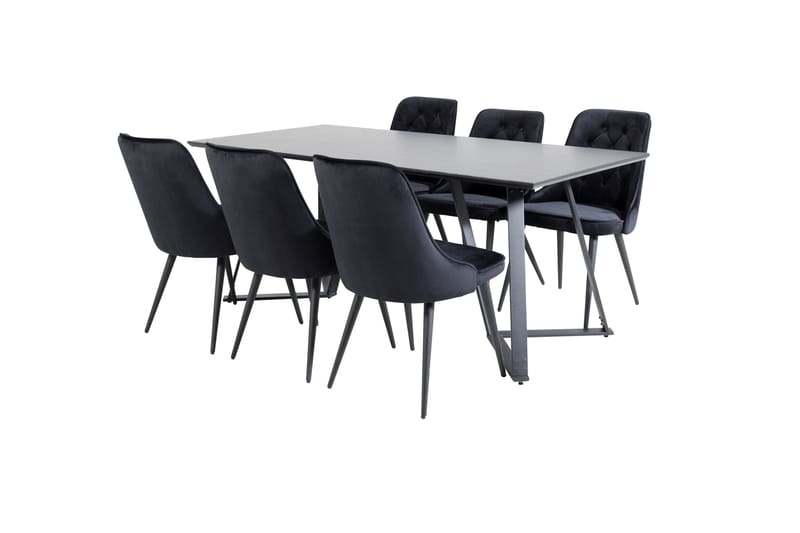 Marina Matgrupp 180 cm Rektangulär med 6 Velvet Deluxe stolar - Svart - Products - Möbler - Bord & matgrupp - Matgrupp