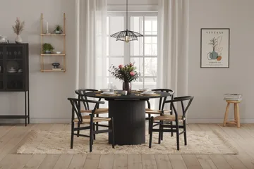 Kopparbo Runt Matbord 130 cm Förlängningsbar med illäggsskiva - Svart Trä / Ribbad - Products - Möbler - Bord & matgrupp - Matbord & köksbord