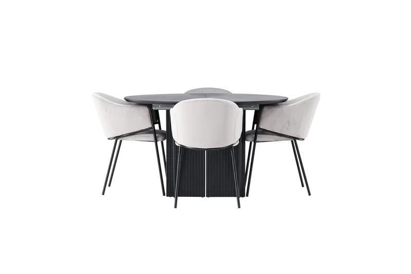 Matilda Matgrupp 130 cm Rund med 4 Evelina Stolar, Svart