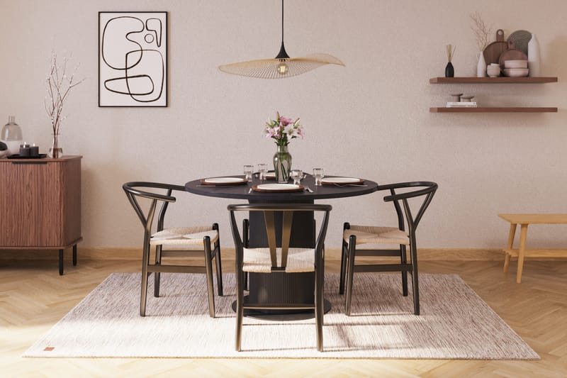 Noira Matgrupp 120 cm Massiv Ek Rund med 4 Dastoori Matstol - 2220067-4,2206128-1 - Svart - Products - Möbler - Bord & matgrupp - Matgrupp