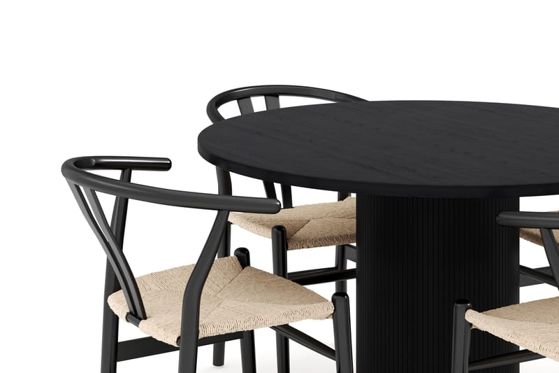 Noira Matgrupp 120 cm Massiv Ek Rund med 4 Dastoori Matstol - 2220067-4,2206128-1 - Svart - Products - Möbler - Bord & matgrupp - Matgrupp