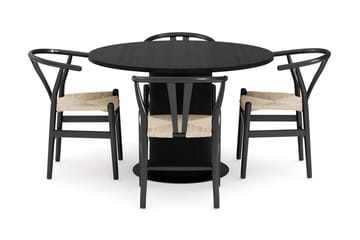 Noira Matgrupp 120 cm Massiv Ek Rund med 4 Dastoori Matstol - 2220067-4,2206128-1 - Svart - Products - Möbler - Bord & matgrupp - Matgrupp