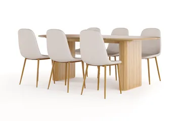 Noira Ovalt Matbord 220 cm EK +  6 st Nibe stol beige med ek ben - Natur/Beige - Products - Möbler - Bord & matgrupp - Matgrupp