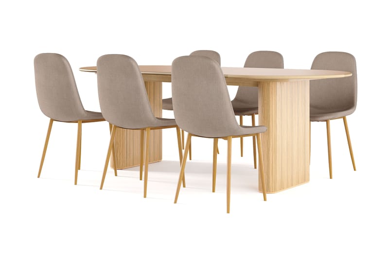Noira Ovalt Matbord 220 cm EK +  6 st Nibe stol brun med ek ben, Natur/Brun
