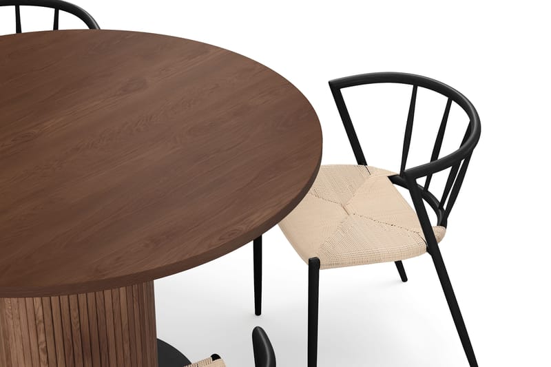 Noira Runt Litet Matbord Massiv Valnöt 120 cm med 4 Winston Matstolar - Brun / Beige / Metallben Svart - Products - Möbler - Bord & matgrupp - Matgrupp