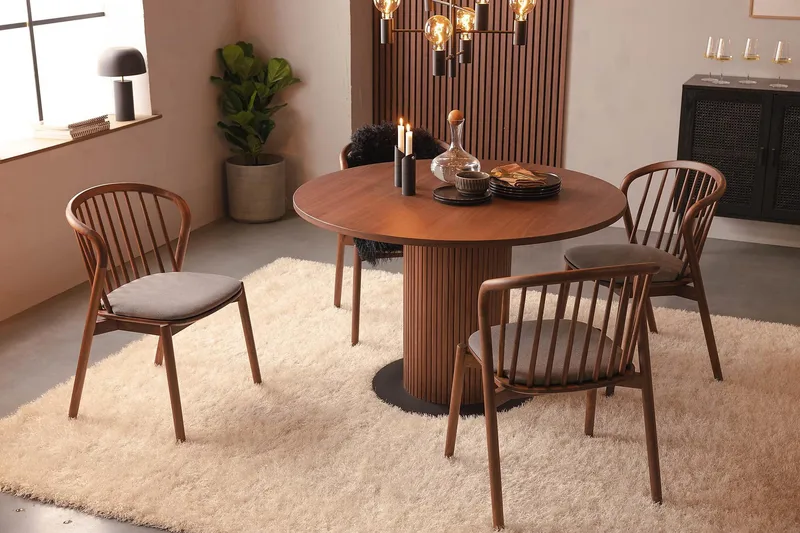 Noira Runt Litet Matbord Valnöt 120 cm - Brun / Ribbad - Products - Möbler - Bord & matgrupp - Matbord & köksbord