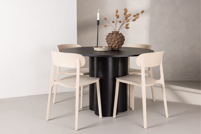 Olivia Matgrupp 110 cm Rund med 4 Åstol Stolar - Beige - Products - Möbler - Bord & matgrupp - Matgrupp