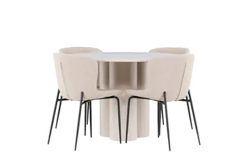 Olivia Matgrupp 110 cm Rund med 4 Modesto stolar - Beige/Beige - Products - Möbler - Bord & matgrupp - Matgrupp
