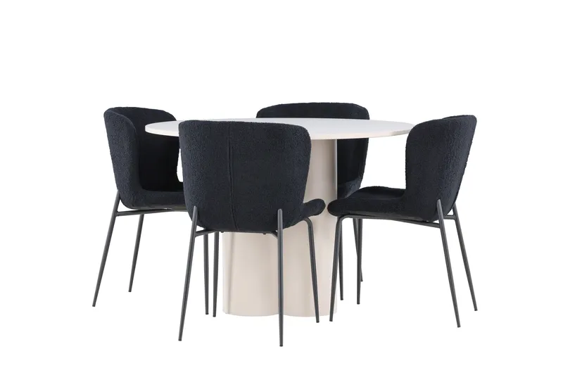 Olivia Matgrupp 110 cm Rund med 4 Modesto stolar, Beige/Svart