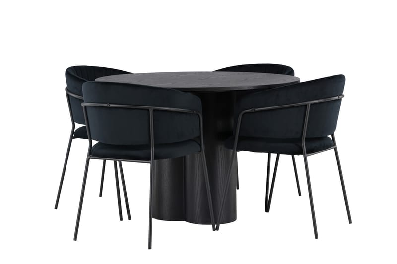 Olivia Matgrupp 110 cm Rund med 4 Selma Stolar - Svart - Products - Möbler - Bord & matgrupp - Matgrupp