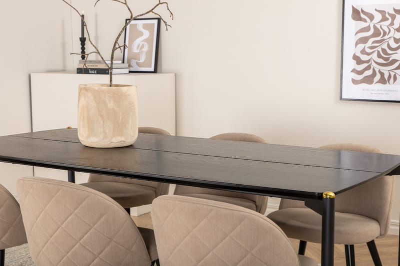 Pelle Matgrupp 190 cm Rektangulär med 6 Velvet stolar - Beige - Products - Möbler - Bord & matgrupp - Matgrupp