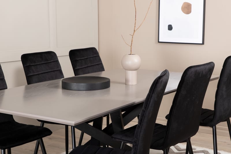 Penny Matgrupp 190 cm inkl 6 Robin Sammetsstolar - Grå/Svart - Products - Möbler - Bord & matgrupp - Matgrupp