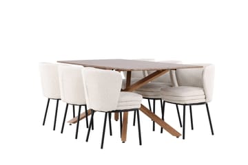 Piazza Matgrupp 180 cm Rektangulär med 6 Agnes stolar - Mocca/Vit - Products - Möbler - Bord & matgrupp - Matgrupp