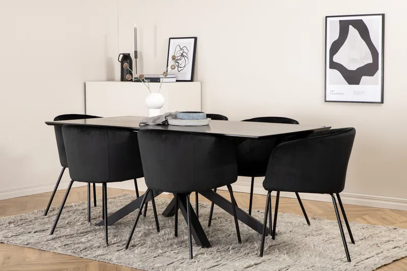 Piazza Matgrupp 180 cm Rektangulär med 6 Berit stolar - Svart - Products - Möbler - Bord & matgrupp - Matgrupp
