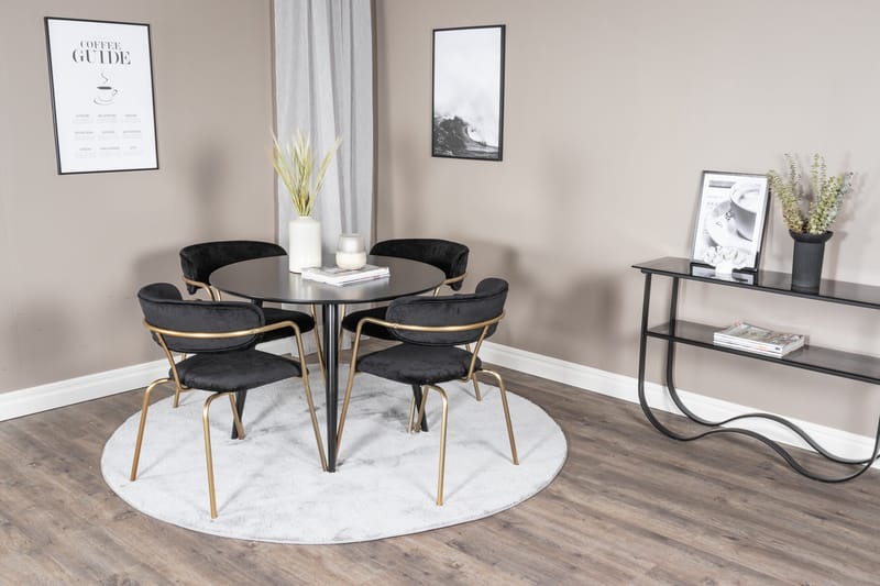 Plaza Matgrupp 100 cm Rund med 4 Arrow stolar - Svart/Guld - Products - Möbler - Bord & matgrupp - Matgrupp
