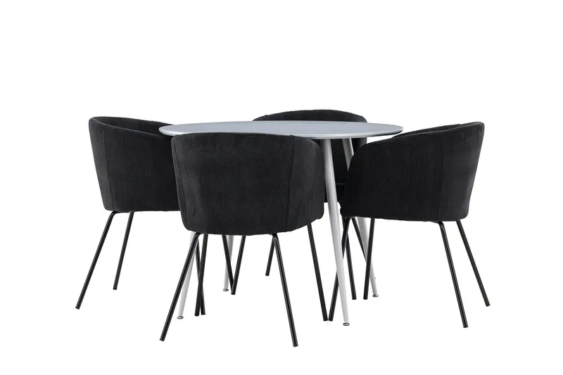 Plaza Matgrupp 100 cm Rund med 4 Berit stolar, Grå/Svart