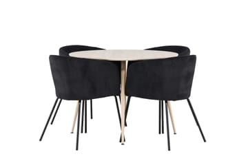 Plaza Matgrupp 100 cm Rund med 4 Berit stolar - Whitewash/Svart - Products - Möbler - Bord & matgrupp - Matgrupp