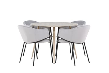 Plaza Matgrupp 100 cm Rund med 4 Evelina stolar - Whitewash/Grå - Products - Möbler - Bord & matgrupp - Matgrupp